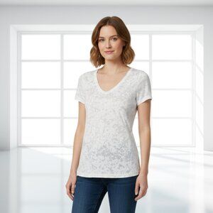 Hard Tail Forever V-Neck T-Shirt | White Burnout Top | Logo Back | Size S Small